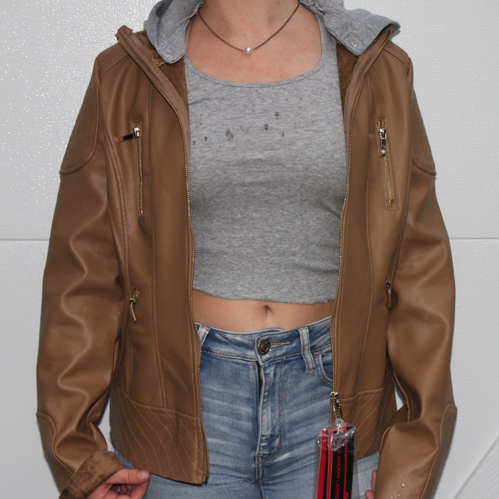 brown leather jacket
